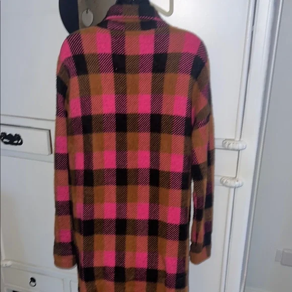NVLT Pink and Brown plaid double breasted warm plush coat - Picture 5 of 7